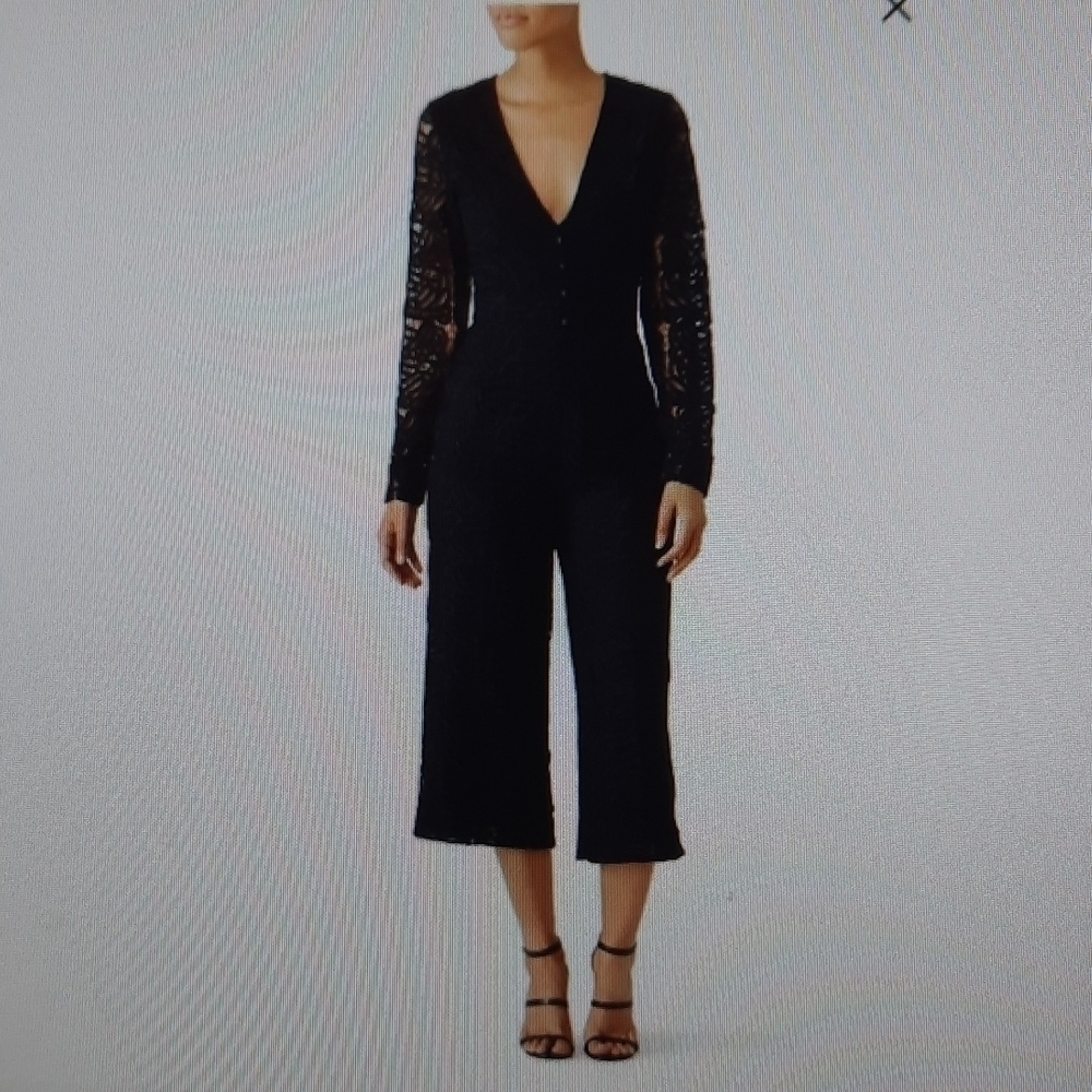 Tularosa City Jumpsuit Black Lace Sleeve Wide Leg Cropped Size XS